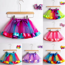 Saia tutu de arco-íris para meninas, roupa de princesa para bebês de 1 a 8 anos, saia tule para festa 2024 - compre barato