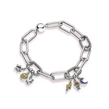 Pulseira prata esterlina 100%, bracelete para festa de casamento feminino com lua e flor 2024 - compre barato