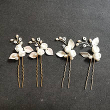 SLBRIDAL Handmade Alloy Leaf Ceram Flower Freshwater Pearls Bridal Hair Pin Wedding Hair Sticker Women Jewelry Hair Accessories 2024 - buy cheap