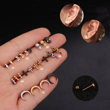 1 PCS Mix Design Cute Small Moon Cross Shape Ear Stud Earrings for Women Men Trendy Punk Skull Snake Ear Cuff Steel Bar Ball 2024 - buy cheap