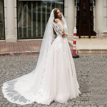 Eightale Vintage Wedding Dress Scoop Appliques Lace Long Sleeves Bohemian Wedding Gown Champagne Bridal Dress robe de mariee 2024 - buy cheap