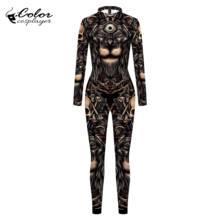 Color Cosplayer  Purin Carnival 3D Skull Print Costumes Suit Women Sexy Bodysuits Long Sleeve Costume Jumpsuit 2024 - buy cheap