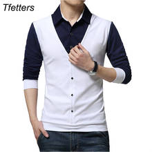 Брендовые осенние мужские футболки TFETTERS, модная дизайнерская одежда 2021 года с имитацией двух слоев, крутая Мужская футболка с длинным рукавом, повседневная мужская футболка 2024 - купить недорого