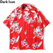 Dark Icon-camisa hawaiana roja Floral para hombre, Polo Vintage con cuello de cubo, ropa de calle, ropa de verano 2024 - compra barato