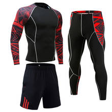 Комплект из 3 предметов, леггинсы для бега, спортивный костюм для фитнеса, мужская спортивная футболка, колготки для бодибилдинга, быстросохнущая компрессионная спортивная одежда 2024 - купить недорого