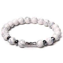 Men Bracelet Trendy Natural Stone White Turquoises Howlite Beads Yoga Bracelet Metal Rotating Buckle Bracelet Jewelry Women Male 2024 - buy cheap