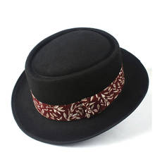 New Fashion Men Women Pork Pie Hat With Cloth Wool Fedora Hat Trilby Hat Dance Church Flat Fascinator Hat Size 58CM 2024 - buy cheap