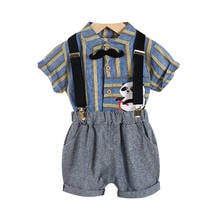 Baby Boy Clothes Summer Children Cotton Stripe T Shirts Solid Bib Shorts 2Pcs/sets Infant Leisure Kid Fashion Toddler Tracksuits 2024 - buy cheap