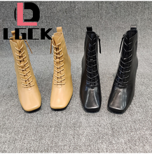 Plus Size 34-43 Fashion Ankle Boots Women High Heels Female Lace Up Women's Shoes Autumn Winter Zipper Woman Short Boot Ladies 2024 - buy cheap