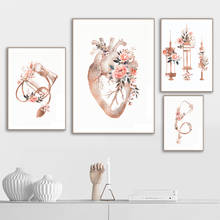 Estetoscopio de corazón, jeringa, flor, póster médico e impresión, cuadro de arte de pared de oficina, lienzo, Decoración, regalo de médico 2024 - compra barato