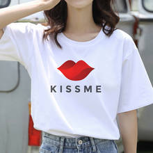 Women Kawaii Red lips Tumblr Harajuku Aesthetic white  tshirt summer short sleeve Tshirt Sexy Lips women t-shirt 2024 - buy cheap