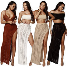 VITIANA Women Hollow Out See Through Beach Sexy Long Skirts Summer 2020 Female Knitted Cover Up Crochet White Party Skirt 2024 - buy cheap