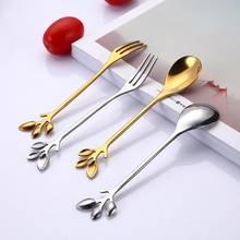 1pcs Creative Leaf Shape Handle Coffee Spoon Dessert Snack Scoop Fork Couple Teaspoon Small Stainless Steel Spoon Tableware 2024 - buy cheap