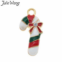 Julie Wang 10pcs Enamel Christmas Cane Charms Gold Tone Pendant Necklace Jewelry Finding Making Accessory Festival Decor 2024 - buy cheap