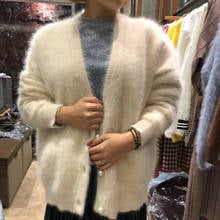 Women Angora Cardigans Sweater Autumn Winter Wool Knitted Jumper Coat Long Sleeves V-Neck suit style Pearl buckle wsr777 2024 - buy cheap