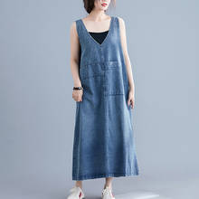 Vintage Sleeveless Denim Dress Women Plus Size Big Pockets Loose Retro Dress Female V Neck Vestidos Summer GD786 2024 - buy cheap