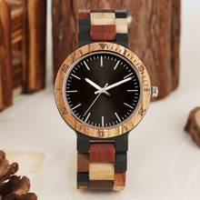 Accept LOGO Custom Polished Dial Wood Watch Unique Mixed Color Full Wooden Quartz Watch Male Clock Hour Woody Relogio Masculino 2024 - buy cheap