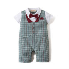 Newborn Baby Rompers Summer Green Plaid Clothes Boys Short Sleeve Outfit Children Formal One-pieces Tuxedo Cotton White Red 2024 - buy cheap