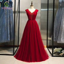SSYFashion Новый бордовый вечернее платье банкет элегантный длинный v-образный вырез в пол блестки бисерное платье для торжеств Vestidos De Fiesta 2024 - купить недорого