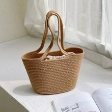 Summer Straw Woven Handbag Casual Straw Woven Bag Ladies Solid Color Handmade Shoulder Bags Female Vacation Beach Bag Tote New 2024 - buy cheap