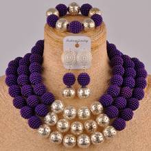 purple and siver costume necklace african set simulated pearl nigerian beads jewelry set FZZ92 2024 - buy cheap