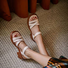 Mordoan sandálias femininas de couro bovino genuíno, sapatos com plataforma, sandálias abertas de salto médio para mulheres, verão 2021 2024 - compre barato