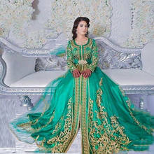 Vintage Long Sleeve Caftan Emerald Green Moroccan Kaftan Formal Evening Dress Abaya Designs Dubai Muslim Gown Prom Dresses 2024 - buy cheap