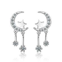 925 prata esterlina cristal estrela lua orelha piercing brincos de gota para as mulheres casamento jóias acessórios festa pendientes eh1087 2024 - compre barato