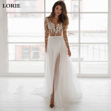 LORIE Beach Lace Wedding Dresses Lace Applique Long Sleeves Side Split Bridal Gown A Line Boho Wedding Gowns Robe de mariee 2021 2024 - buy cheap