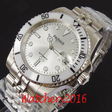 40mm Parnis Silver Dial Sapphire Glass Date White Ceramic Bezel Jubilee Automatic Movement Mens Watch 2024 - buy cheap