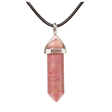 FYJS Silver Plated Hexagon Column Pendant Rhodonite Stone Necklace Black Rope Chain Jewelry 2024 - buy cheap