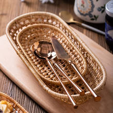 Novelty Handmade Rattan Bread Basket Oval Hand-Woven Tea Tray Food Serving Platter For Dinner Parties Coffee Milk Breakfast 2024 - buy cheap