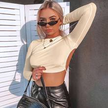 Women Sexy Harajuku Open Back T-shirt Long Sleeve Top Cropped Tops Women T-shirt Summer Casual Tops White Fashion T-shirt 2020 2024 - buy cheap