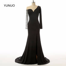 YUNUO Black Floor-Length Prom Dresses See Through Party Robe De Soiree Sequins Mermaid Evening Dresses Vestido De Festa 2024 - buy cheap