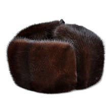 LUXURY Winter Thicked Genuine Mink Fur Bomber Hat For Man Black/Brown Tag Elderly Ear Warm Chapeau Motorcycle Russian Caps Gift 2024 - buy cheap