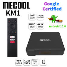 Mecool KM1 в ТВ Andriod 10 ТВ коробка, 4 ГБ, 64 ГБ, Amlogic S905X3 2,4G/5G Wi-Fi 4 к HD медиаплеер BT4.2 голос Google Сертифицированный комплект компьютерной приставки к телевизору 2024 - купить недорого