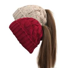 Fashion Women's Hat Autumn and winter Hot Solid Color Beanies Curled Wool Knitted Hat for Women Ponytail Hat Warm Beanie 2024 - buy cheap