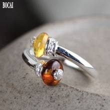 Новинка 2020, настоящее Серебро S925, модное женское кольцо в стиле ретро, тайское серебро, янтарные бусы, простое регулируемое серебряное кольцо для женщин 2024 - купить недорого