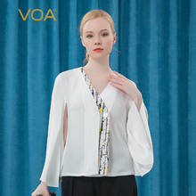 VOA High Quality Luxury Silk White Womens Tops BE293 V-Neck Butterfly Sleeve Long Sleeve Shirts Blusas Mujer De Moda 2021 Verano 2024 - buy cheap