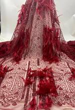Красивый вышитый тюль сетки кружевная ткань с блестками и бисером перо H-7.2132701 для свадебное платье 2024 - купить недорого