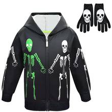 Novos Meninos Meninas Padrão Esqueleto Trajes Cosplay Hoodies Casaco Crianças Jaqueta com Chapéu Crianças Zip Zipper Primavera Outono Brasão + luvas 2024 - compre barato