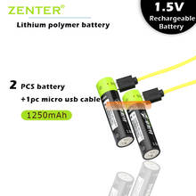 New technology! 2pcs ZNTER 1.5V AA 1250mAh li-polymer li-po rechargeable lithium li-ion battery with USB cable pack 2024 - buy cheap