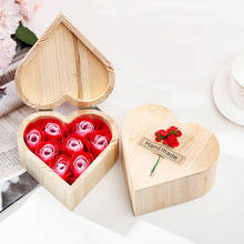 2019 подарок на день матери, День Святого Валентина, креативная деревянная коробка в форме сердца с зеркалом, имитация розы, мыло, цветок, медведь, подарочная коробка 2024 - купить недорого