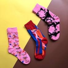 Calcetines de algodón peinado con dibujos animados para mujer, medias con personalidad rosa, estilo universitario, para monopatín, Jacquard, Skarpetki 2024 - compra barato