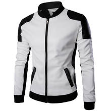 Chaqueta de motociclista de cuero sintético para hombre, abrigo informal de gran tamaño, con cuello levantado, color blanco y negro, 5XL, 4xl 2024 - compra barato