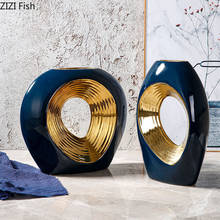 Креативная Сапфировая Золотая керамическая ваза, позолоченная ажурная художественная Цветочная композиция для вазы, настольная, для гостиной, украшения дома 2024 - купить недорого