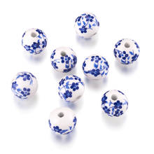 Cuentas de porcelana estampadas en 20 piezas, redondas, con estampado de flores, hechas a mano, 12mm, para fabricación de joyas diy 2024 - compra barato