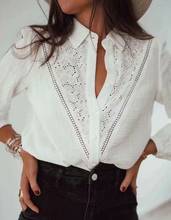 Teelmundial blusa feminina de renda manga longa, camisa vintage de algodão branco com gola virada para baixo, blusa casual boho primavera outono 2021 2024 - compre barato