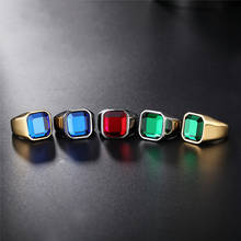 2019 New  Vintage Engagement Imitation Square green/blue Red Stone Fingel Ring For Women/Men Stainless steel Love Jewelry 2024 - buy cheap