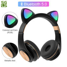 Auriculares inalámbricos con luz de flash RGB para niños, audífonos con orejas de gato, reducción de ruido, Bluetooth, con micrófono para teléfono 2024 - compra barato